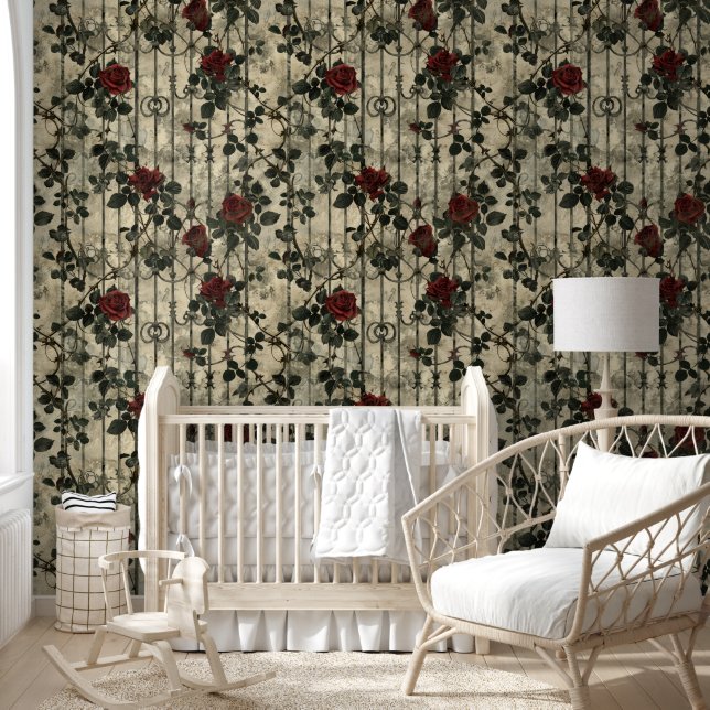 Victoriaans Gotische Tuin Rozen Patroon Behang (Kinderen)