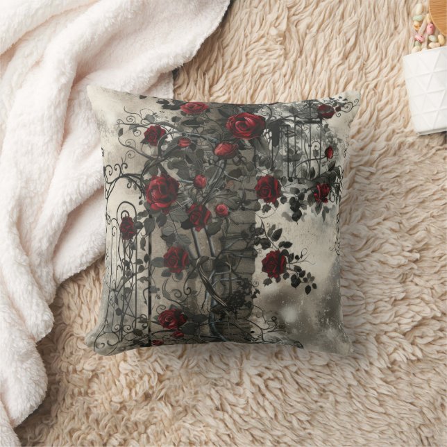Victoriaans Gotische Tuin Rozen Patroon Kussen (Deken)
