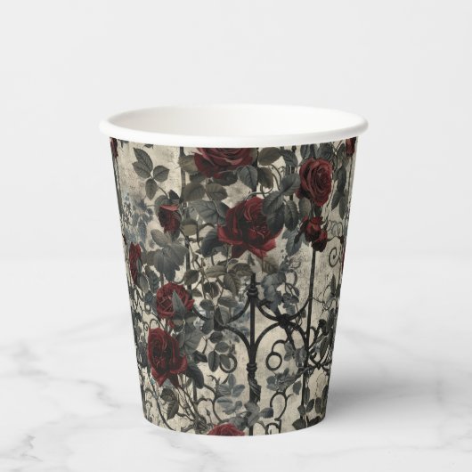 Victoriaans Gotische Tuin Rozen Patroon Papieren Bekers (Voorkant)