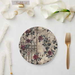 Victoriaans Gotische Tuin Rozen Patroon Papieren Bordje