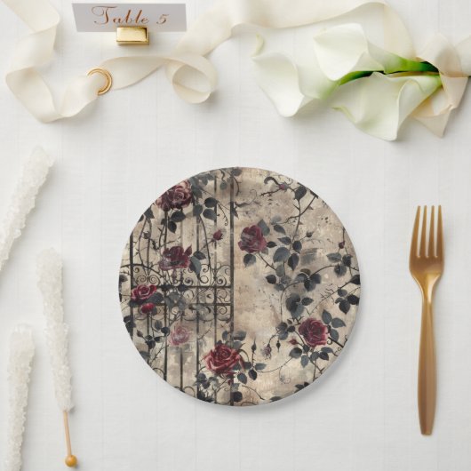 Victoriaans Gotische Tuin Rozen Patroon Papieren Bordje (Huwelijk)