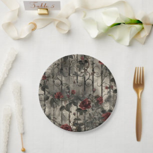 Victoriaans Gotische Tuin Rozen Patroon Papieren Bordje