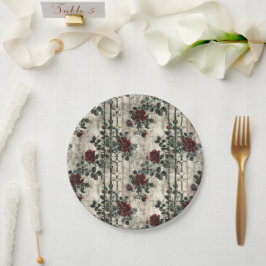 Victoriaans Gotische Tuin Rozen Patroon Papieren Bordje