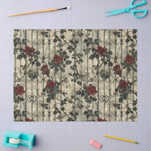 Victoriaans Gotische Tuin Rozen Patroon Tissuepapier (Craft)