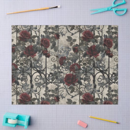 Victoriaans Gotische Tuin Rozen Patroon Tissuepapier (Craft)