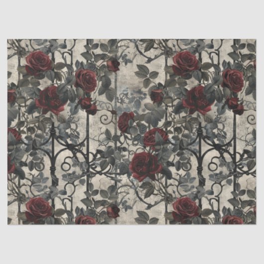 Victoriaans Gotische Tuin Rozen Patroon Tissuepapier (Voorkant)