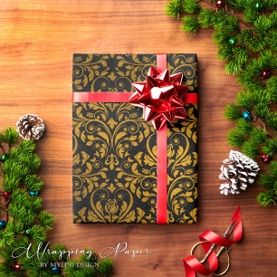 Victoriaans Gotische Zwart Goud Damask Shabby Cadeaupapier