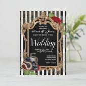 Victoriaans gotische zwarte streep bruiloft kaart (Staand voorkant)