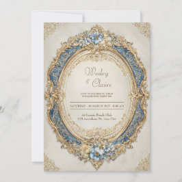 Victoriaans Goud Lijst Blauw Floral Elegance Weddi Kaart