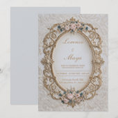 Victoriaans Goud Lijst Bloemen Huwelijksuitnodigin Kaart (Voorkant / Achterkant)