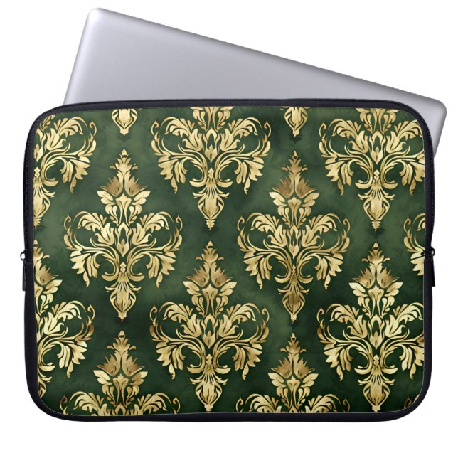 Victoriaans goud op smaragd laptop sleeve (Voorkant)