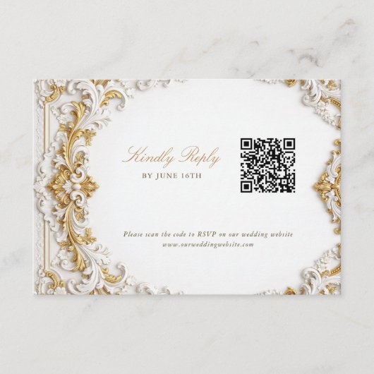 Victoriaans goud & wit barok RSVP met QR-code Informatiekaartje (Voorkant)