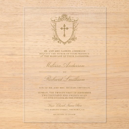 Victoriaans gouden bruiloft acryl uitnodigingen (Voorkant)