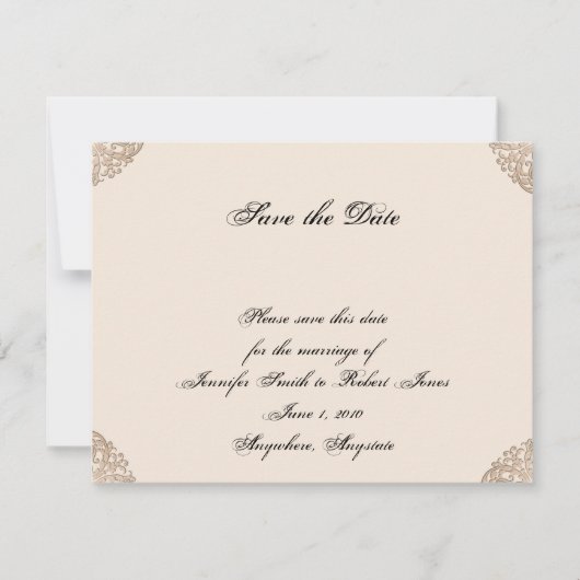 Victoriaans gouden filigraan bruiloft opslaan van  save the date (Voorkant)