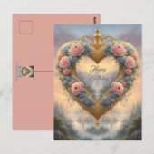 Victoriaans, gouden hart met bloemen en spreuk briefkaart (Voorkant / Achterkant)