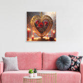 Victoriaans gouden hart met rode rozen,  canvas afdruk (Insitu (Woonkamer))