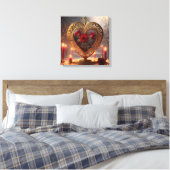 Victoriaans gouden hart met rode rozen,  canvas afdruk (Insitu (Slaapkamer))
