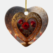 Victoriaans gouden hart met rode rozen,  keramisch ornament (Achterkant)