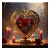 Victoriaans gouden hart met rode rozen, perfect poster (Voorkant)
