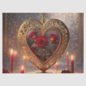 Victoriaans gouden hart met rode rozen,  tissuepapier (Voorkant)