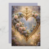 Victoriaans gouden hart met rozen,  feestdagenkaart (Voorkant / Achterkant)