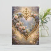 Victoriaans gouden hart met rozen,  feestdagenkaart (Staand voorkant)