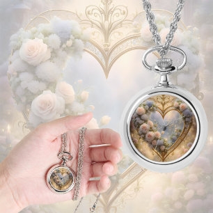 Victoriaans gouden hart met rozen,  horloge