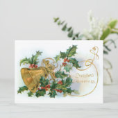 Victoriaans gouden kerstbal en Holly Feestdagenkaart (Staand voorkant)