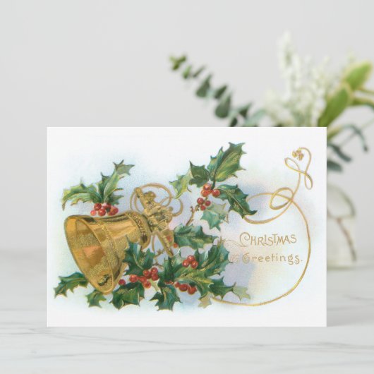 Victoriaans gouden kerstbal en Holly Feestdagenkaart (Staand voorkant)