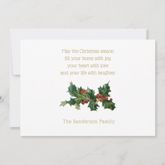 Victoriaans gouden kerstbal en Holly Feestdagenkaart (Achterkant)