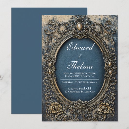 Victoriaans  gouden Lijst bruiloft Kaart (Voorkant / Achterkant)