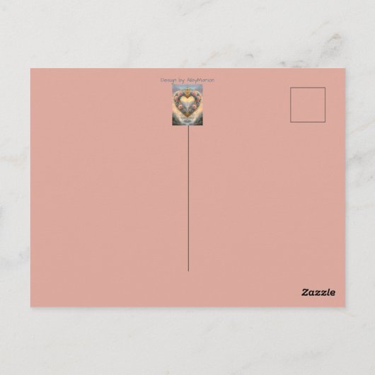 Victoriaans, goudkleurig hart met bloemen en gezeg briefkaart (Achterkant)