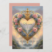 Victoriaans, goudkleurig hart met bloemen en gezeg feestdagenkaart (Voorkant / Achterkant)