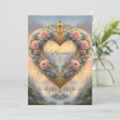 Victoriaans, goudkleurig hart met bloemen en gezeg feestdagenkaart (Staand voorkant)