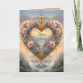 Victoriaans, goudkleurig hart met bloemen en gezeg kaart (Voorkant)