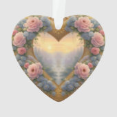 Victoriaans, goudkleurig hart met bloemen en gezeg ornament (achterkant)