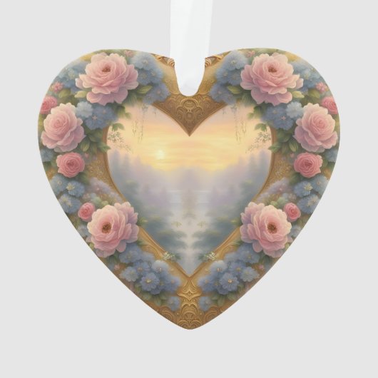 Victoriaans, goudkleurig hart met bloemen en gezeg ornament (achterkant)