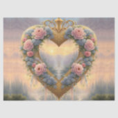 Victoriaans, goudkleurig hart met bloemen en gezeg tissuepapier (Voorkant)