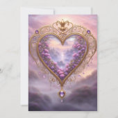 Victoriaans goudkleurig hart met lila bloemetjes,  feestdagenkaart (Voorkant)