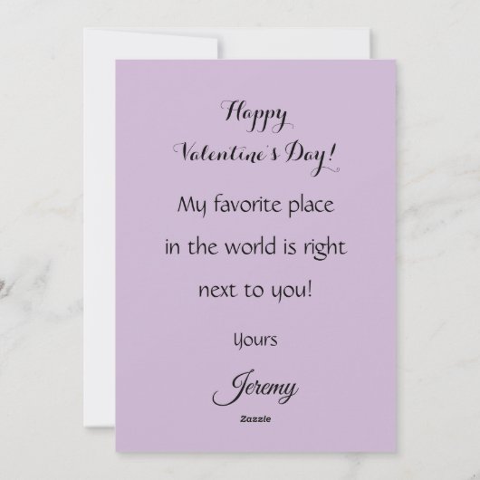 Victoriaans goudkleurig hart met lila bloemetjes,  feestdagenkaart (Achterkant)