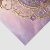 Victoriaans goudkleurig hart met lila bloemetjes,  tissuepapier (Detail)