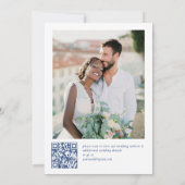 Victoriaans  Grace Blauw Bloemen QR code Trouwen Save The Date (Achterkant)
