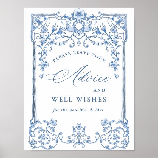 Victoriaans  Grace Bloemen Blauw Advies & Wensen Poster (Voorkant)