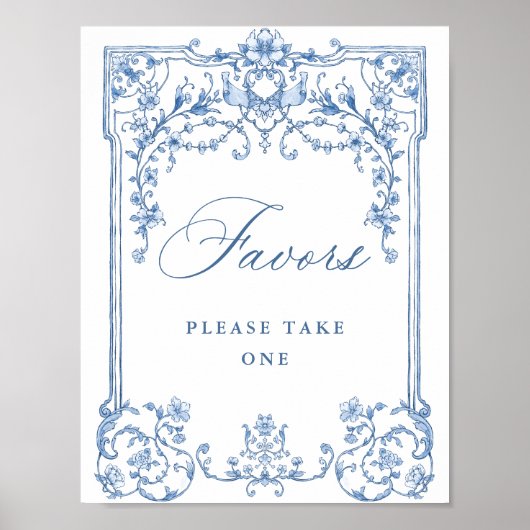 Victoriaans  Grace Bloemen Blauw Favorieten Trouwe Poster (Voorkant)