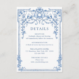 Victoriaans  Grace Bloemen Blauw Huwelijk Details Informatiekaartje