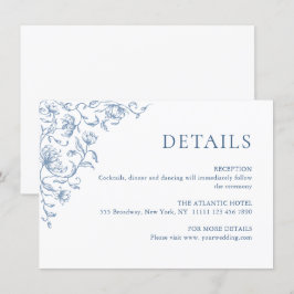 Victoriaans  Grace Bloemen Blauw Huwelijk Details Informatiekaartje
