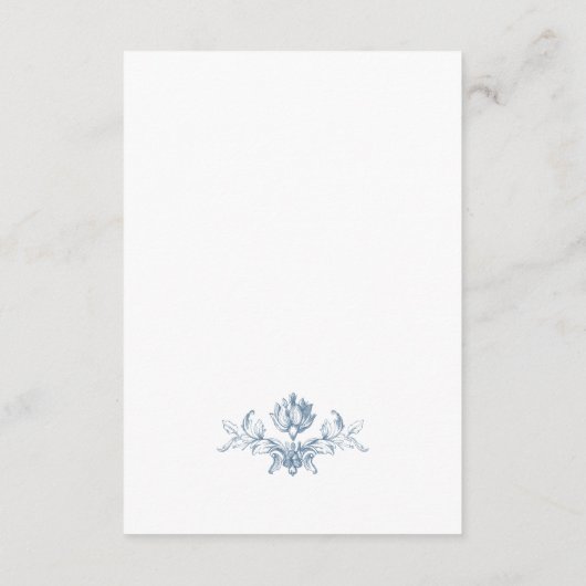 Victoriaans  Grace Bloemen Blauw Huwelijk Details Informatiekaartje (Achterkant)