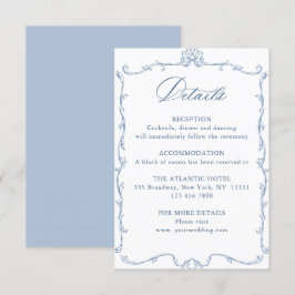 Victoriaans Grace Bloemen Blauw Huwelijk Details Informatiekaartje
