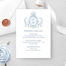 Victoriaans  Grace Bloemen Blauw Huwelijk Details Informatiekaartje