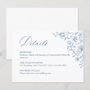 Victoriaans Grace Bloemen Blauw Huwelijk Details Informatiekaartje